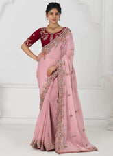Charming Pink Zari Work Fendi Silk Saree for Traditional Wear